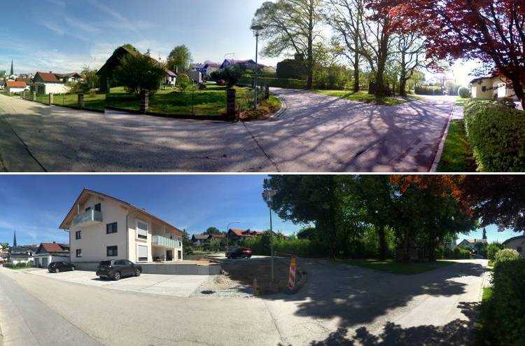 Vorher–Nachher — Mühlgasse 23 in Wegscheid gegenüber der Kohlbauerkapelle Haus Müller (vorher) Haus Schindler (nachher)