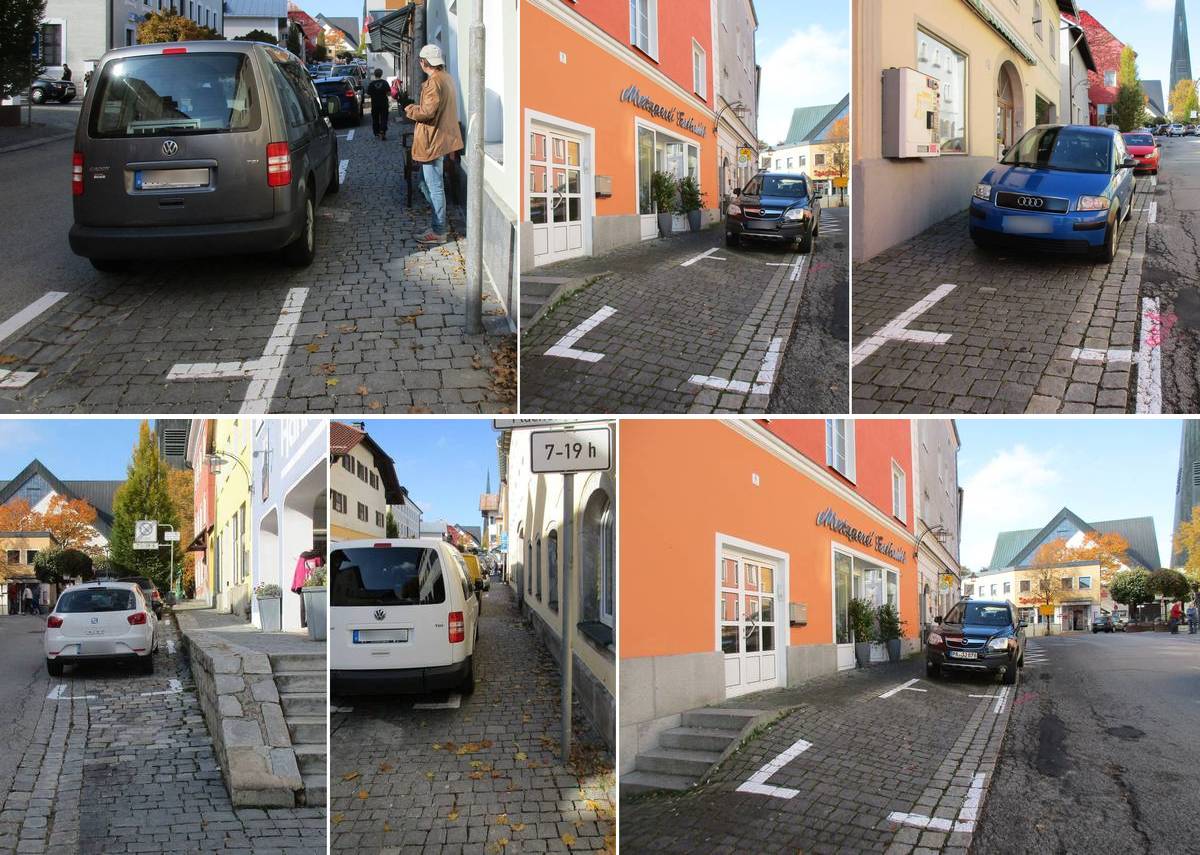 In der Marktstraße Wegscheid gibt es keine Bürgersteige, nur Randstreifen, die so tun als ob